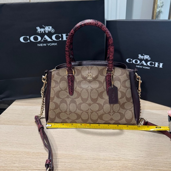 Coach Mini Sage Carryall Satchel Crossbody Bag Brown/Red Signature Canvas F84623 - Picture 11 of 13